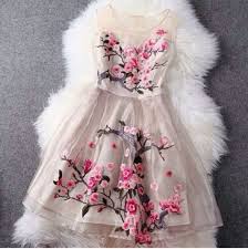 Cute Cherry Blossom Dress Embroidered Lace Dress Beautiful Dresses Embroidery Dress