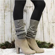 Tall grey boots, wide calf, silver buckles, low heel. Winter Crochet Leg Warmers Silver Slouch Leg Warmers Leg Warmers Women Boots Catherine Cole
