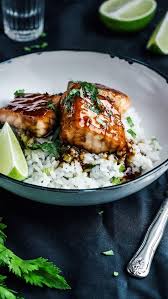 Asian Style Glazed Salmon With Coconut Rice Smoked Food Recipes Seafood Recipes Diy Easy Recipes