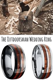 Mens Wood Wedding Rings A Ring For The Outdoorsman These Unique Rings Are Inlaid With Real Koa Wo Wood Wedding Ring Wedding Rings Mens Wedding Rings Tungsten