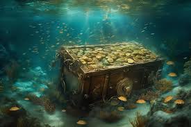 Premium Photo | A Treasure Chest Is Under The Water With Many Fish.