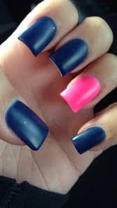 Black And Hot Pink Acrylic Nails Flat Navy Blue And Flat Bright Pink Acrylic Nails By Shelly Pink Acrylic Nails Navy Blue Nails Nails