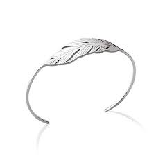 Bracelet jonc ouvert double plume. Bracelet Jonc Plume Acier Inoxydable 316l Ouvert Bijoux Femme Neuf