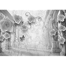 Wandmotiv24 Fototapete Schwarz Weiss Rosen Antik Saulen Blumen Gold Tuch Seide Vintage M1251 M 250 X 175 Cm 5 Teile Wand Tapete Wohnzimmer Fototapete Tapeten