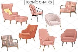 Iconic Chair Collection By Natalka Dmitrova On Creativemarket Chair Comfortable Elegance Furniture Seat Sofa Apartment In 2020 Iconic Chairs Chair Chair Design
