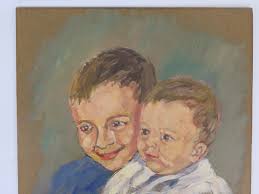 QUADRO AD OLIO SU TAVOLA RITRATTO BAMBINI FIRMATO BERT ´68 DIPINTO VINTAGE  X2