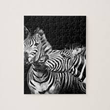 Black And White Puzzle Drawing Zebras Love Jigsaw Puzzle Black Gifts Unique Cool Diy Customize Personalize Jigsaw Puzzles Zebras Black And White Style