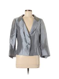 Details About Teri Jon By Rickie Freeman Women Gray Silk Blazer 8