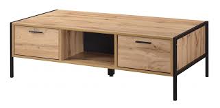 Coordinate the look with matching side tables and lighting. Messiah Oak Effect 2 Drawer Coffee Table With Black Metal Frame Designer Sofas4u