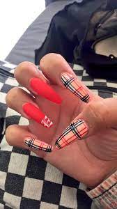 Not My Style But The Designs Are Cute Plaid Nails Cute Acrylic Nails Gorgeous Nails