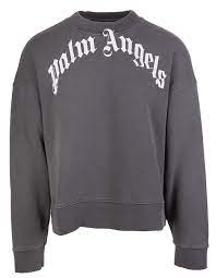 Man Dark Grey Sweatshirt With Curved Logo Palm Angels Russocapri