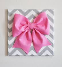 Large Pink Bow On Gray And White Chevron 12 X12 Canvas By Bedbuggs 34 00 Baby Nursery Wall Decor Baby Wall Art Diy Wall Art