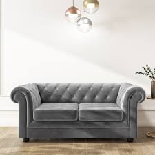The sofa sets the tone to the whole style of the room. Grey Velvet Chesterfield Sofa Seats 2 Bronte Furniture123