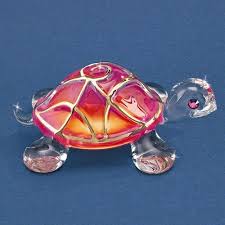 Sunrise Turtle Glass Figurine W Swarovski Elements Boncuk Kaplumbaga Tablolar