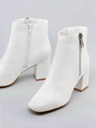 Side Zipper Almond Toe Block Heel Booties Shein In