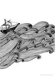 Black And White Ocean Wave Pattern Ship On The Sea Print Poster Prints Drawings Drawing Prints