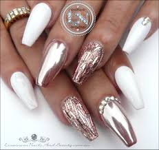 Acrylic nails add a natural length to the existing nails and bring out your creative side while making them look more attractive. Glamorous Rose Gold Chrome White Sculptured Acrylic Ballerina Nails Stunning Rose Gold Nails Gold Nails Rose Gold Nail Art