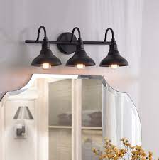 Farmhouse lighting light bulb bases lights led vanity lights glass shades vanity light bar finished this black finish bathroom vanity light is part of the vallymede collection. Sand Stable Lainey 3 Light Dimmable Vanity Light Reviews Wayfair