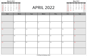 april 2022 printable calendar with us holidays and week start on sunday landscape letter paper size