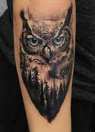 Black and grey owl tattoo on leg. Pin By Bettina On Bettina Wolthuis Cool Arm Tattoos Mens Owl Tattoo Realistic Owl Tattoo
