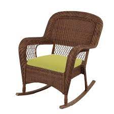 martha stewart living charlottetown brown all weather wicker patio rocking chair with green bean cushion 65 717304 t terrassen stuhle campingstuhl korbstuhle
