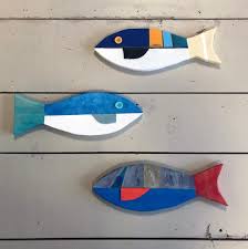 Set Of Three Colorful Painted Wooden Fish Decor Wooden Fish Decor Wooden Fish Fishing Decor