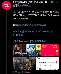 Bts, twice, gfriend, got7, wanna one, exo, red velvet, mamamoo, ikon, shinee, blλɔkpiиk, exid, looπδ, winner, monsta x, nct, akmu, aoa etc. Brightest Lisa97 S Tweet Kpop Radar Acknowledging The Lisaeffect Trendsmap