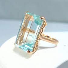 Reserved Estate Extra Large Aquamarine Ring Set On A Heavy 18k Solid Gold Band Stamp Amethyst Ring Engagement Emerald Engagement Ring Set Diamond Wedding Bands