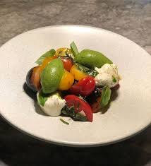 Evelyns Caprese Basil Sorbet Smoked Burratina Basil Oil Burnt And Marinated Tomatoes Firsttry Caprese Italiano Sohol Marinated Tomatoes Caprese Basil Oil