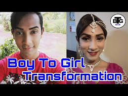 Indian crossdresser's transformation from male to female in blue saree. Boy To Girl Makeup Transformation In Saree Makeupamat Com