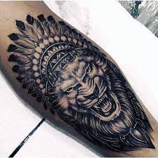 American Native Detailed Black And White1 Jpg Pagespeed Ce U56tecrvqd Jpg 600 600 Mens Lion Tattoo Animal Tattoos Lion Tattoo