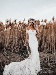 Looking for fishtail wedding dress? White Mermaid Lace Rustic Wedding Dresses Off The Shoulder Beach Wedding Dress Sheergirl
