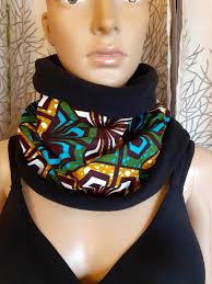 FAST DELIVERY Snood Neck Warmer, Black Turquoise Duck Blue and Wax Fleece  Scarf.