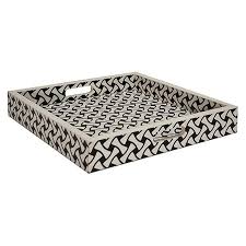 Worlds Away Bodie Large Weave Patterned Tray In Black And White Bodie Lg Square Tray Coffee Table Tray Vintage Serving Trays
