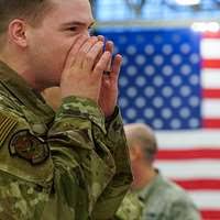 Chief Master Sgt. Tom Kimball shares a moment of joy,