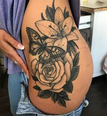 3d wolf thigh tattoos designs for girls looking very cute. Rose Black Butterfly Thigh Tattoos Novocom Top