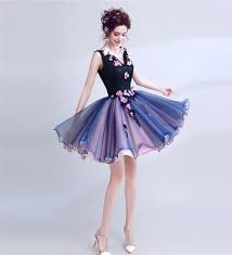 Blue And Pink Gradient Lace Petal Evening Dress Prom Dress Prom Dresses Short Floral Prom Dress Long Homecoming Dresses