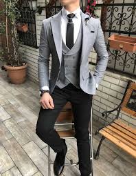Terziademaltun Italyan Stil Slim Fit Ceket Yelek Pantolon Acik Gri Kombin Takim Elbise T3072 Takim Elbise Stil Erkek Giyim