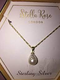STELLA ROSE LONDON PEARL GOLD PLATED SILVER NECKLACE,PEARL DROP PENDANT  NECKLACE 