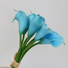 Genuine natural peruvian turquoise round blue green. Turquoise Blue Calla Lily Bouquet Malibu Wedding Floral Decor Vanrina