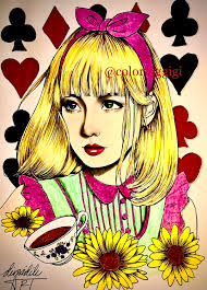 Some of the main characters from the adventures of Alice in Wonderland,  drawing from Rick St Dennis (bought