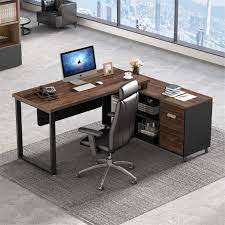 L shaped office desk with filing cabinet. L Shaped Computer Desk Executive Office Desk With File Cabinet And Drawer Black Brown Overstock 31746507