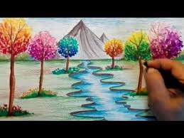 How To Draw Spring Season Scenery How To Draw River Landscape For Kids Youtube Drawing Scenery Basic Painting Landscape Pencil Drawings