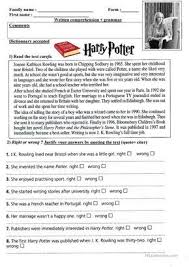 Jkrowling Written Comprehension And Grammar Written Comprehension Free Reading Comprehension Worksheets Reading Comprehension