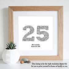 Personalised 25th Anniversary Gift Word Art Printable Gift Etsy 25th Wedding Anniversary Silver Silver Anniversary Gifts 25 Wedding Anniversary Gifts