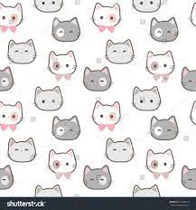 Seamless Pattern Of Cute Cartoon Cat Face On White Background Cat Face Cartoon Cat Seamless Patterns