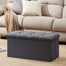 Folding Storage Ottoman Bench Grey