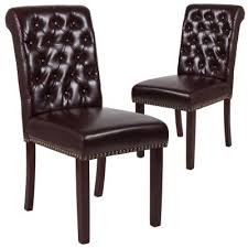 A leather dining chair can warm just about any room. Wood Faux Leather Parsons Chair Dining Chairs Kitchen Dining Room Furniture The Home Depot