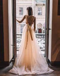Peachy Queen By Boom Blush Open Back Tulle Blush Wedding Etsy Modest Wedding Dresses Wedding Dresses Casual Wedding Gowns