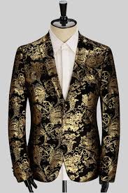 Black And Gold Blazer Mens Golden Print Jacket In Black Prom Suits For Men Cheap Mens Blazers Gold Blazer